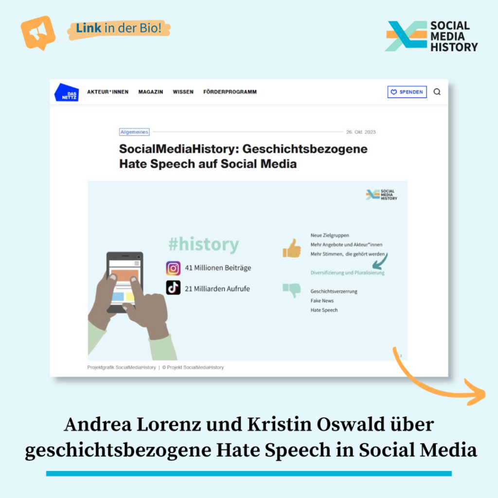 Titelbild. Andrea Lorezn und Kristin Oswald sprechen auf dasNettz.de über geschichtsbezogene Hate Speech in Social Media