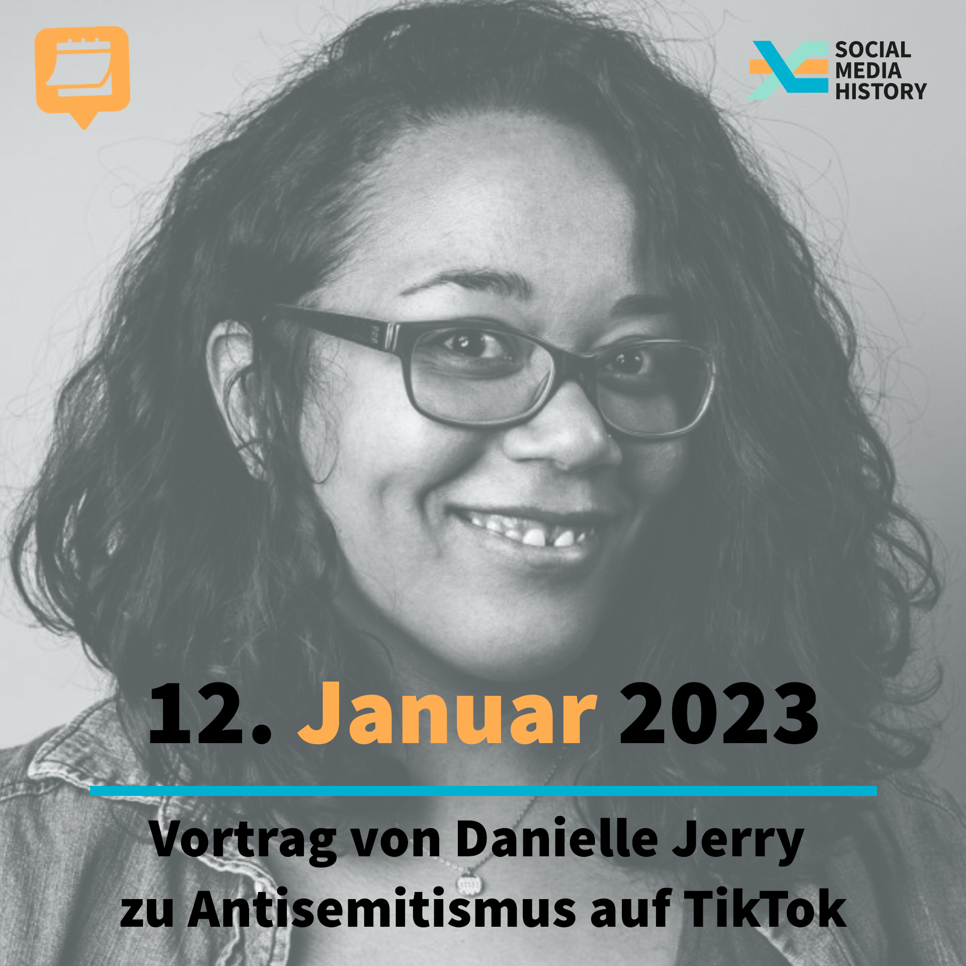 Ankündigung Vortrag über Antisemitismus auf TikTok von Danielle Jerry am 12. januar 2023.