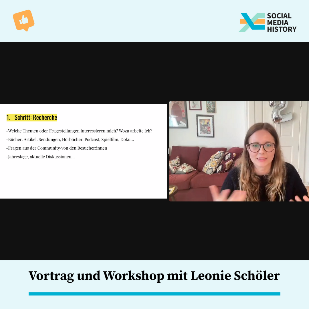 Vortrag und Workshop mit Leonie Schöller. Leonie im Zoom, beim halten ihrer Powerpoint.