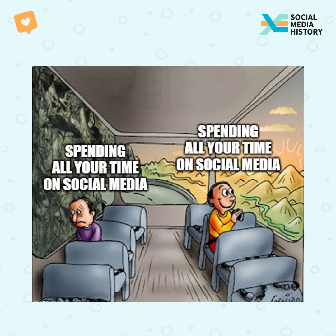 Two guys on a bus Meme, die die beiden Seiten - gut und schlecht - der dauerhauften Beschäftigung mit Sozialen Medien darstellen soll